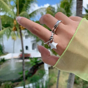 Sterling Silver Minimalist Star Twist Dangle Ring